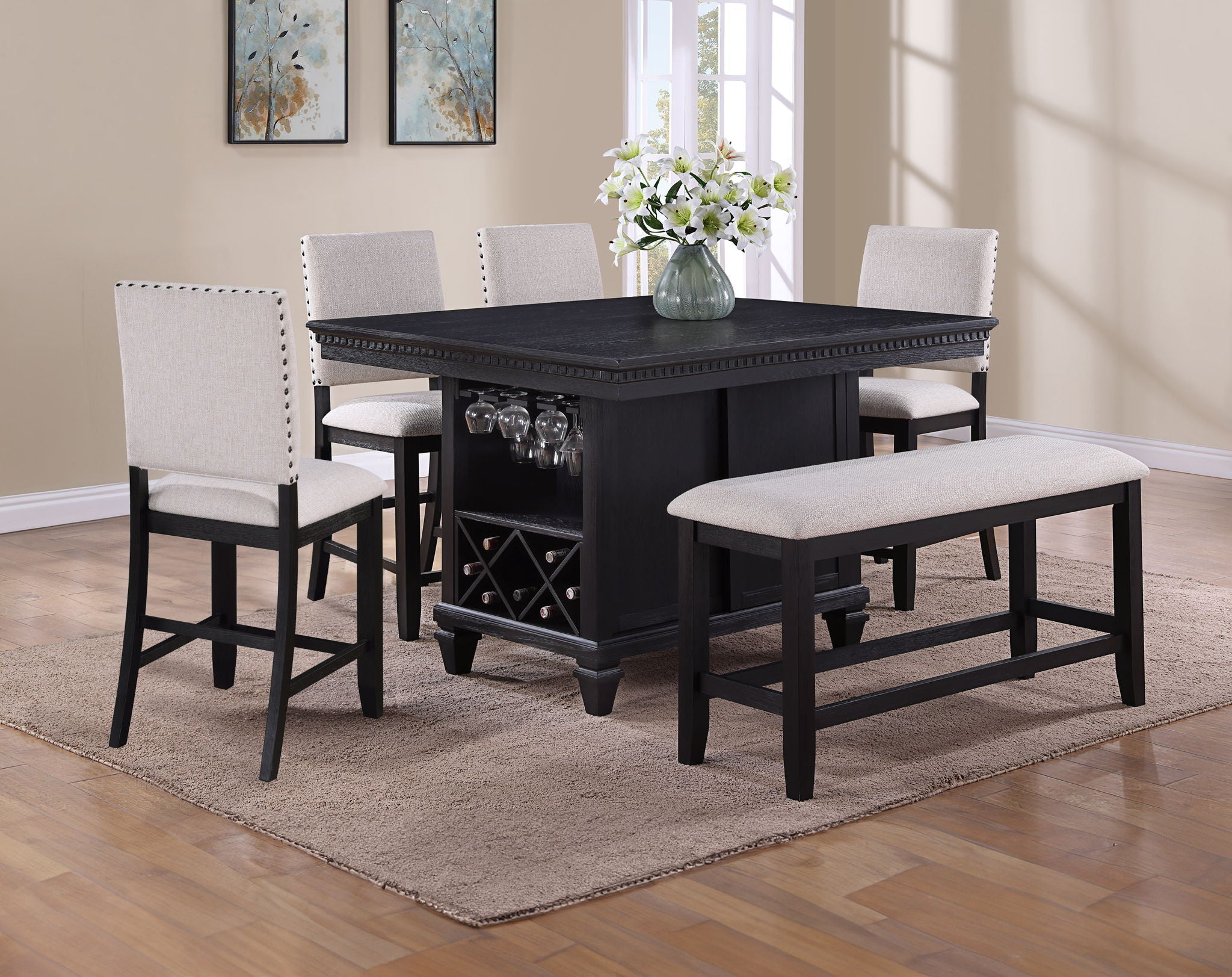 Regent - Cntr Height Bench - Charcoal Black - Urban Living Furniture (Los Angeles, CA)