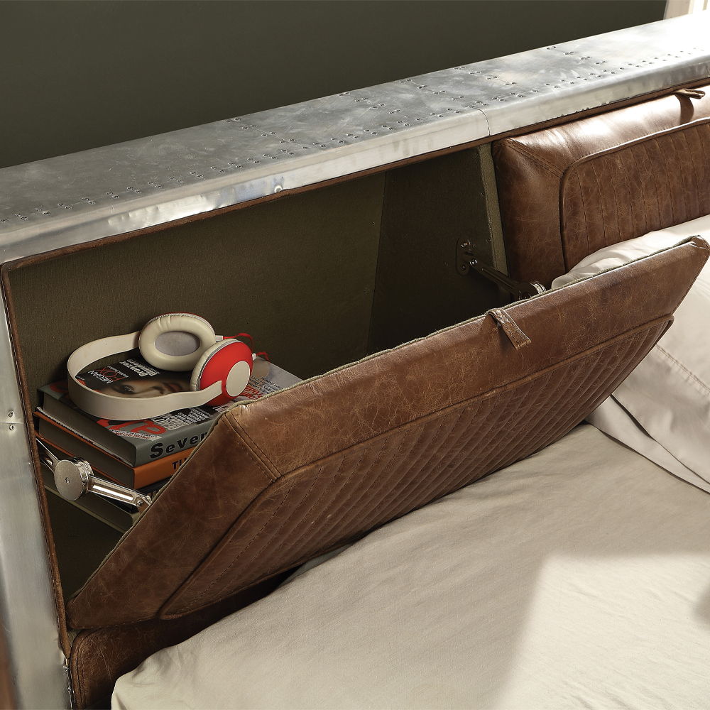 Brancaster - Queen Bed - Retro Brown Top Grain Leather & Aluminum - Urban Living Furniture (Los Angeles, CA)