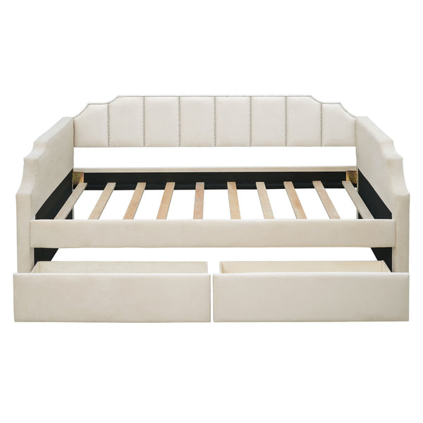 Upholstered Daybed With Drawers, Slat Support