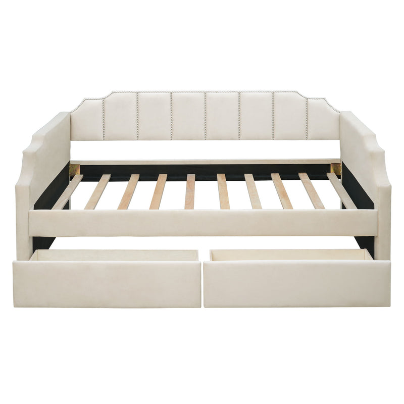 Upholstered Daybed With Drawers, Slat Support