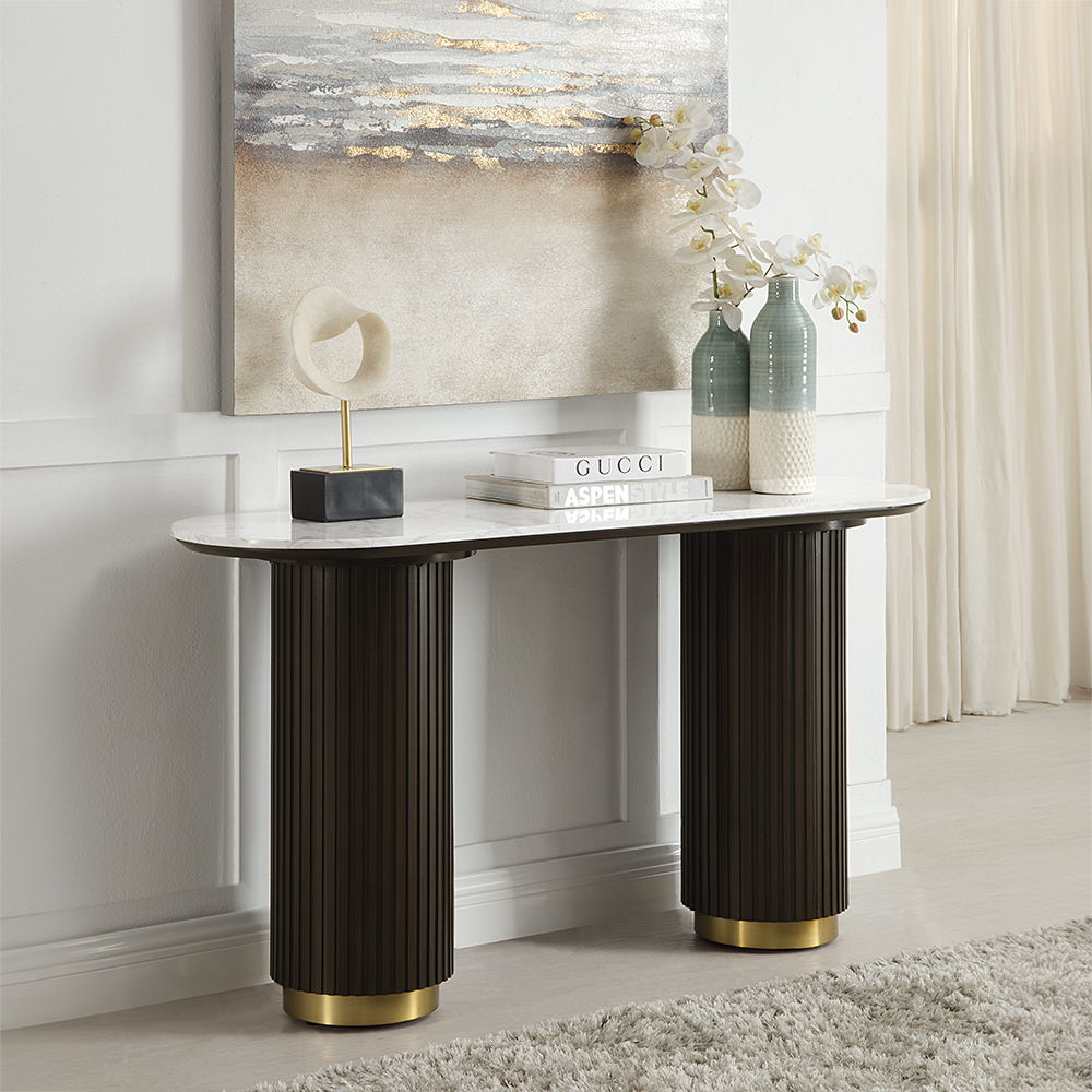 Clayten - Sofa Table - White Natural Marble Top & Espresso - Urban Living Furniture (Los Angeles, CA)