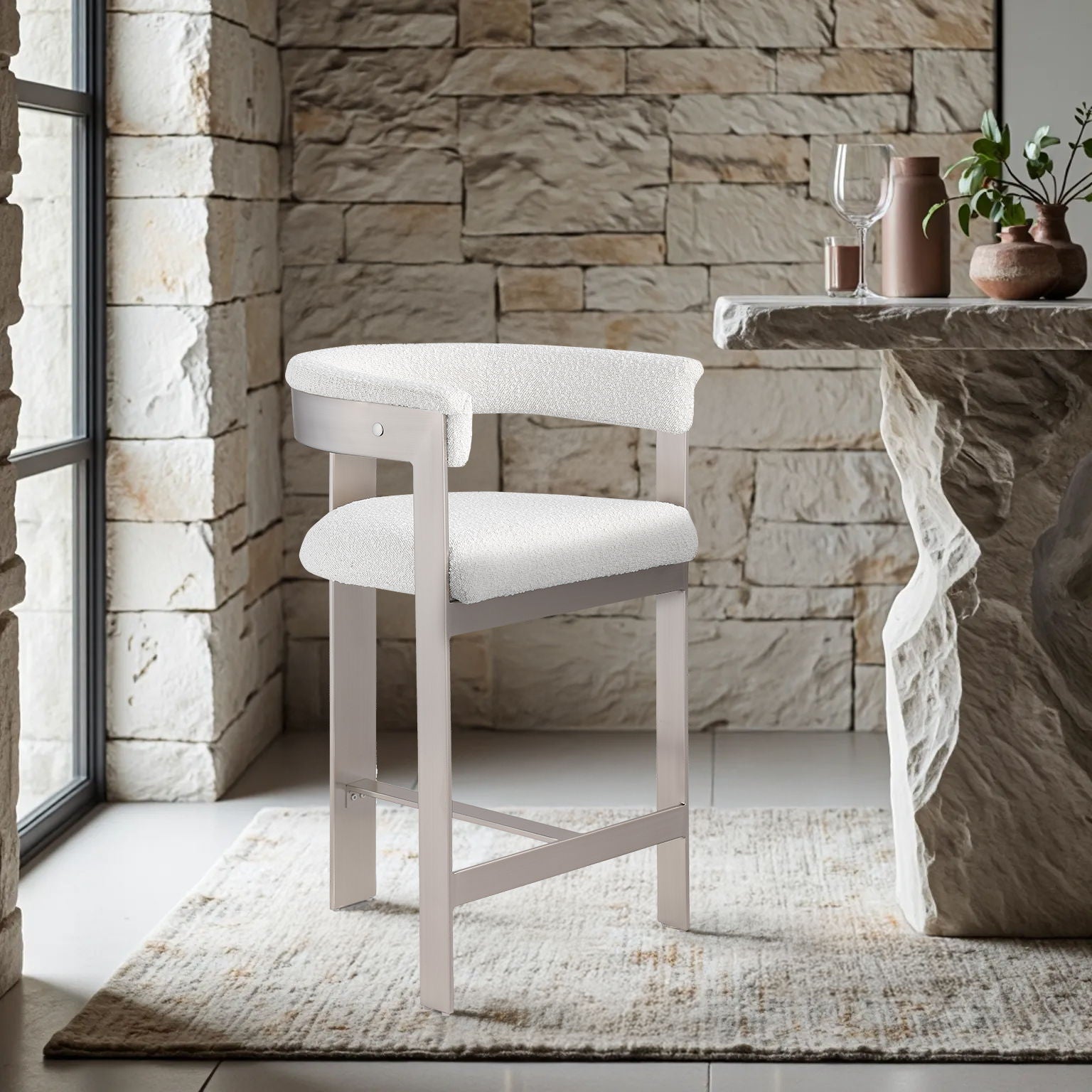 Romeo - Boucle Counter Stool With Silver Base (Set of 2) - Urban Living Furniture (Los Angeles, CA)