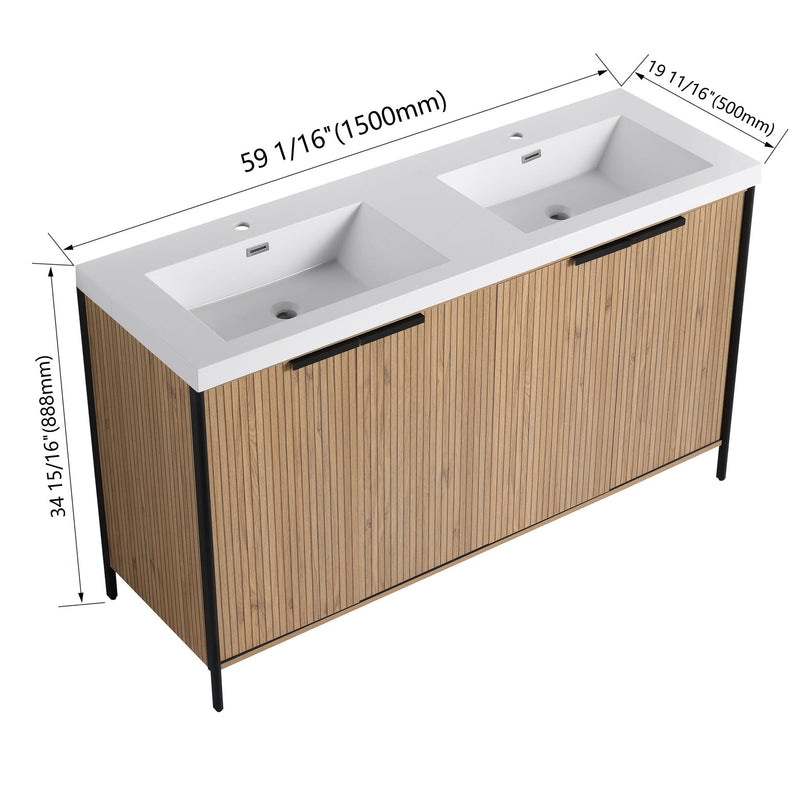 Modern Freestanding Bathroom Vanity With Resin Sink & Soft Close Cabinet Doors