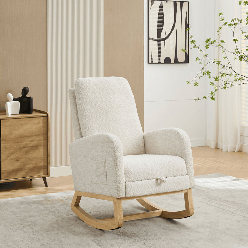 Rocking High Back Glider Chair With Retractable Footrest, Side Pocket