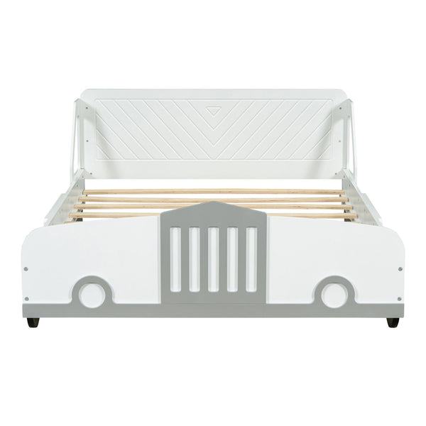 Full Size Car Shaped Platform Bed With Wheels - White