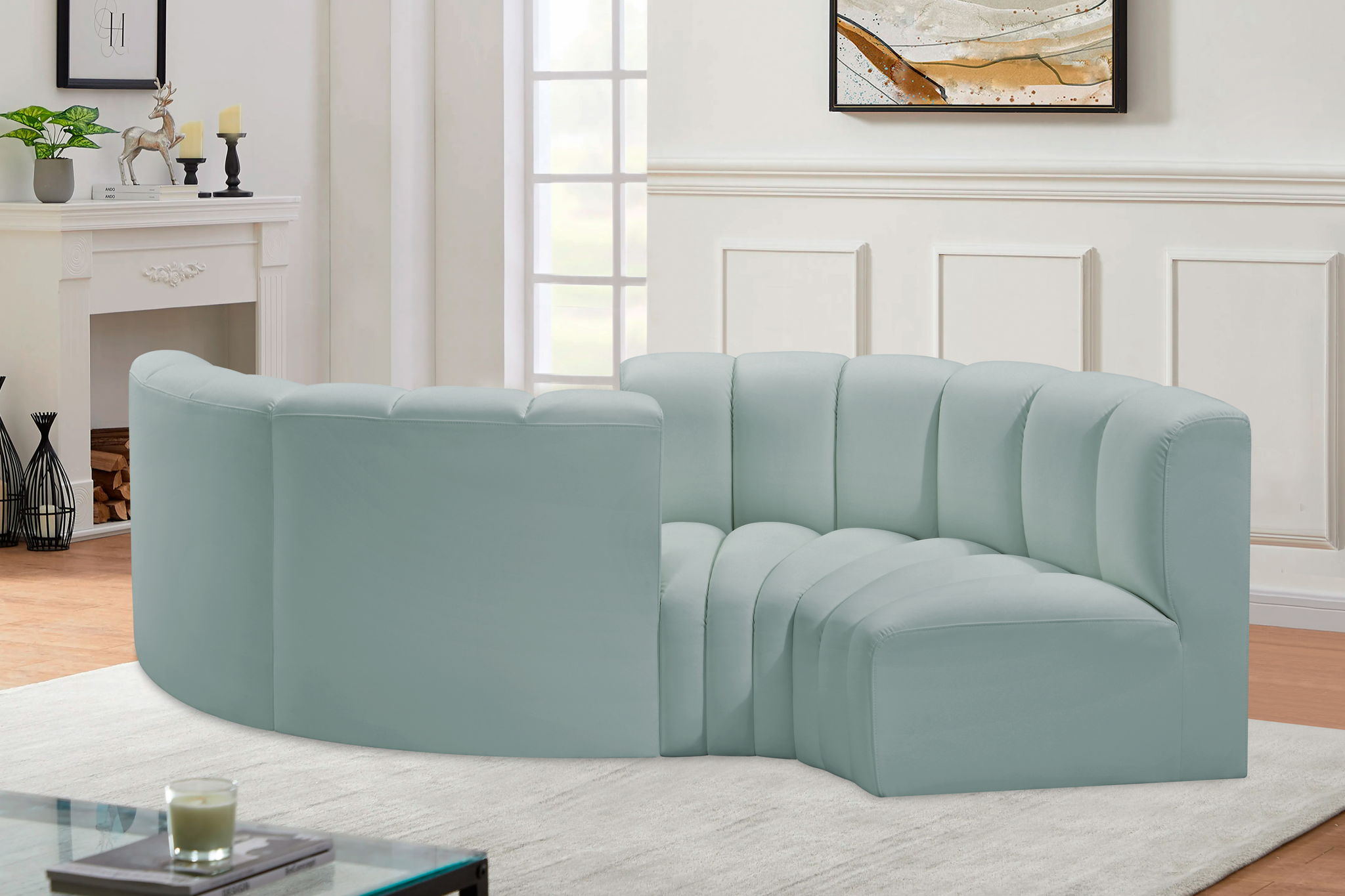 Arc - Faux Leather 4 Piece Curved Modular Sofa