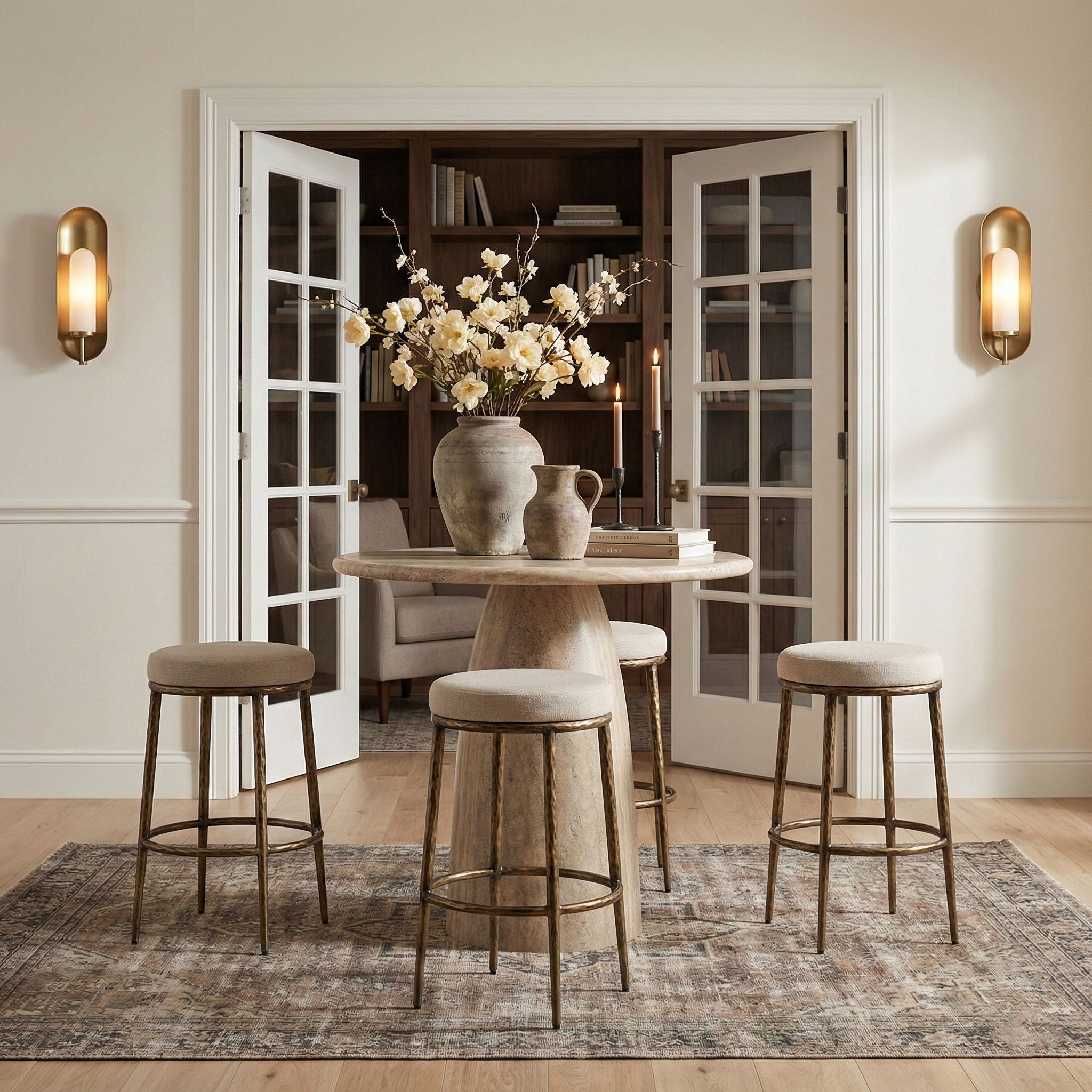 Ferro - Performance Fabric Upholstered Backless Bar Stool - Antique Brass - Urban Living Furniture (Los Angeles, CA)