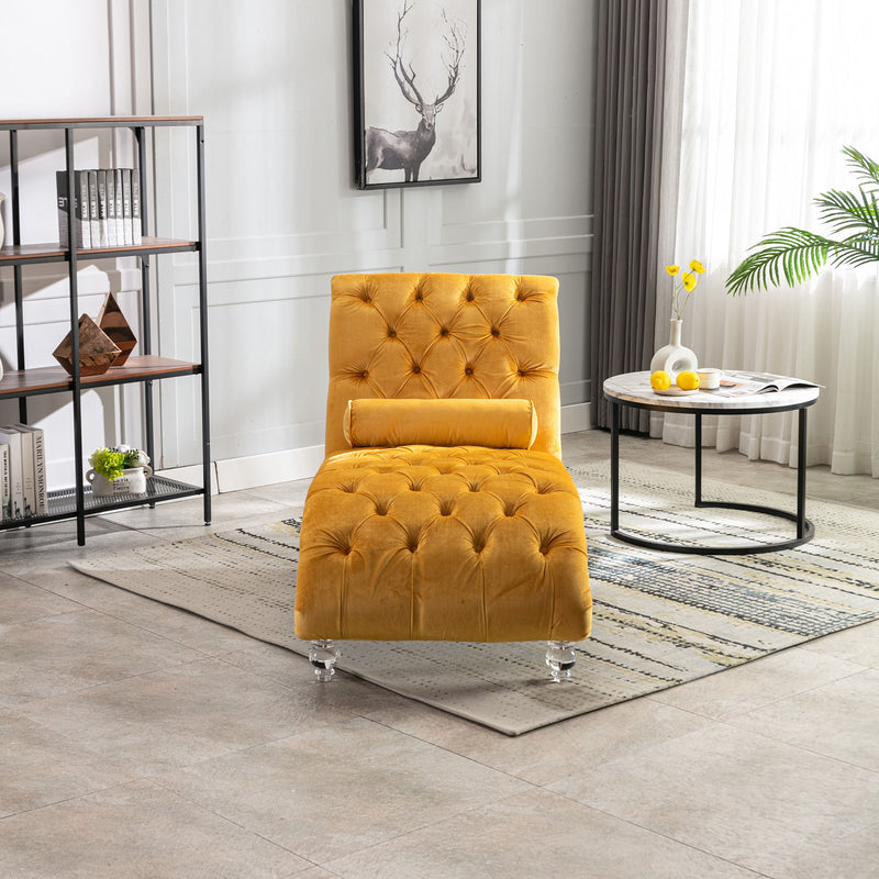Velvet Chaise Lounge Indoor, Button Tufted Upholstered Chaise Lounge Chair With Pillow