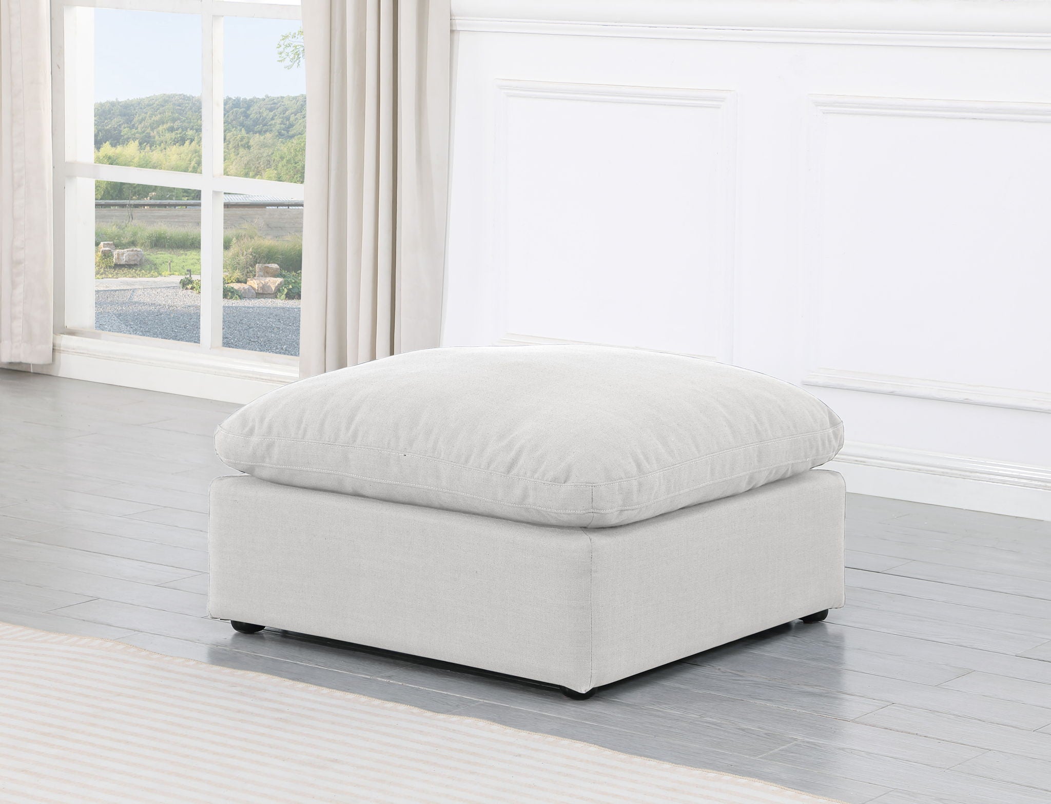 Indulge - Linen Ottoman - White