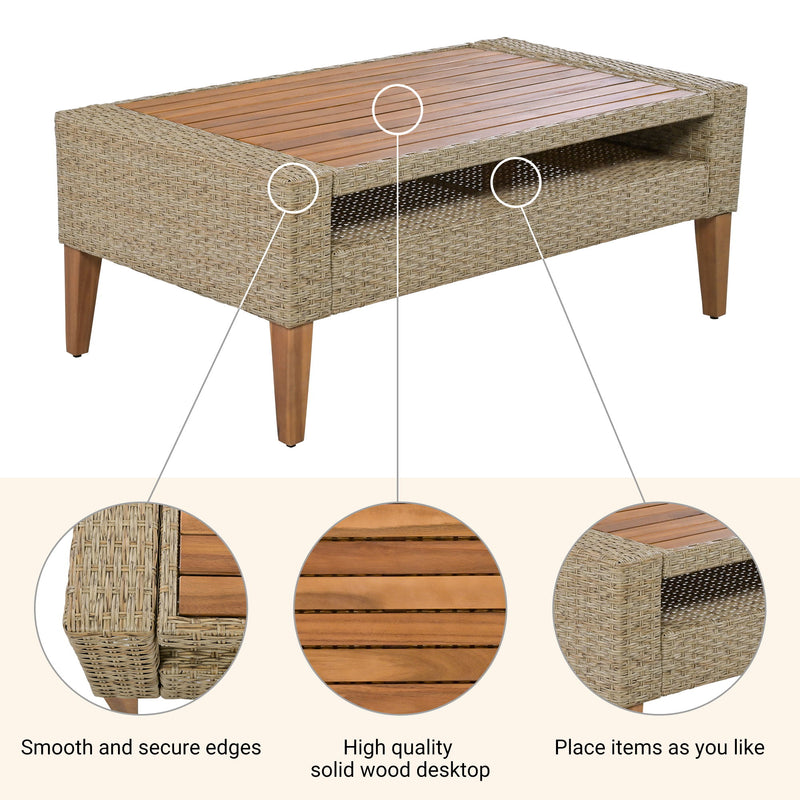 6 Pieces All Weather Sofa Set, Outdoor Rattan Sofa With Double Cushions
