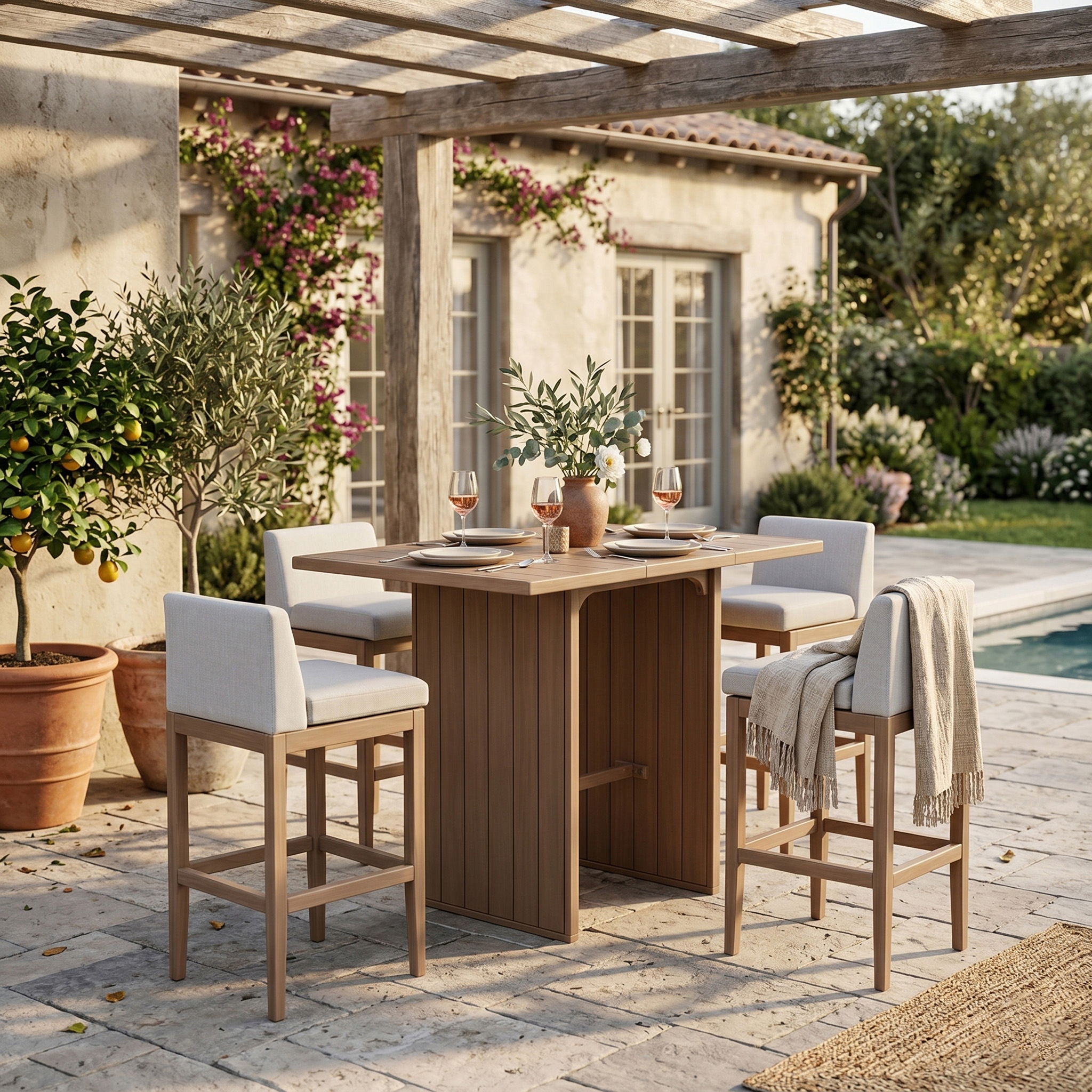 Solace - Acacia Wood Outdoor Patio Bar Table - Natural - Urban Living Furniture (Los Angeles, CA)