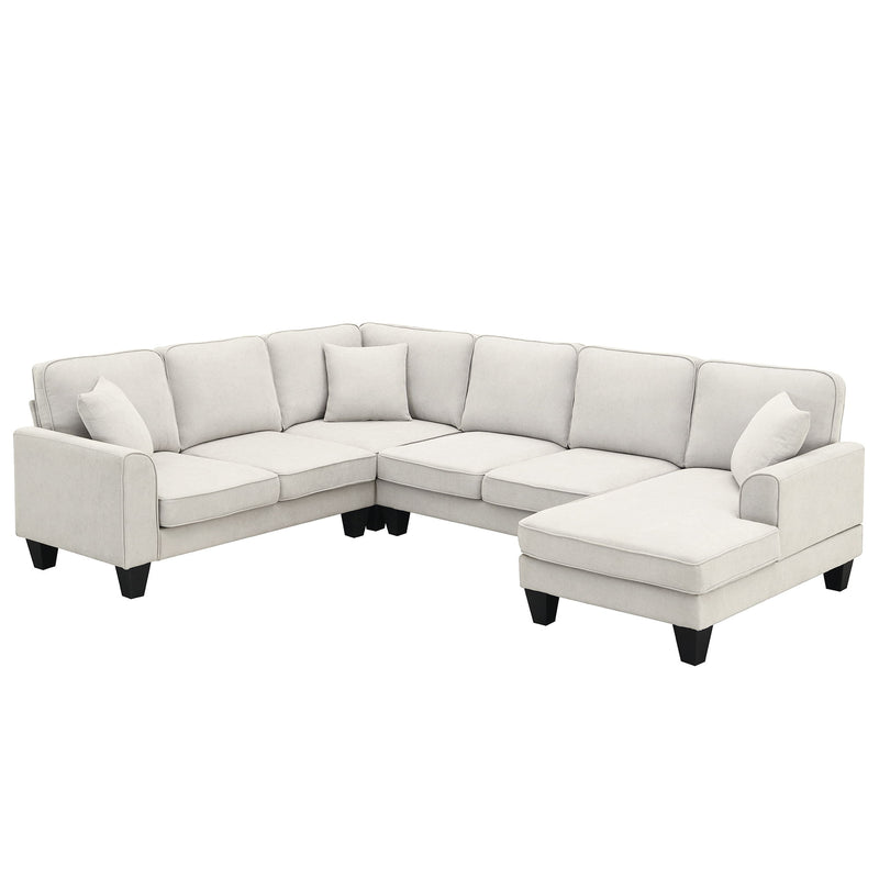 Modern U Shape Sectional Sofa, 7 Seat Fabric Sectional Sofa Set With 3 Pillows Included For Living Room, Apartment, Office - Urban Living Furniture (Los Angeles, CA)