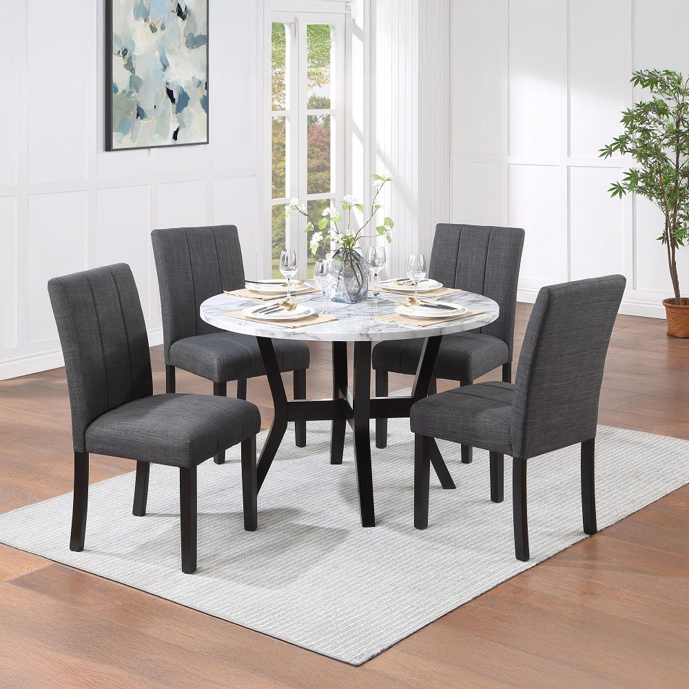 Kusa - 5 Piece Dining Set With Engineered Stone Top - Engineered Stone Top & Black - Urban Living Furniture (Los Angeles, CA)
