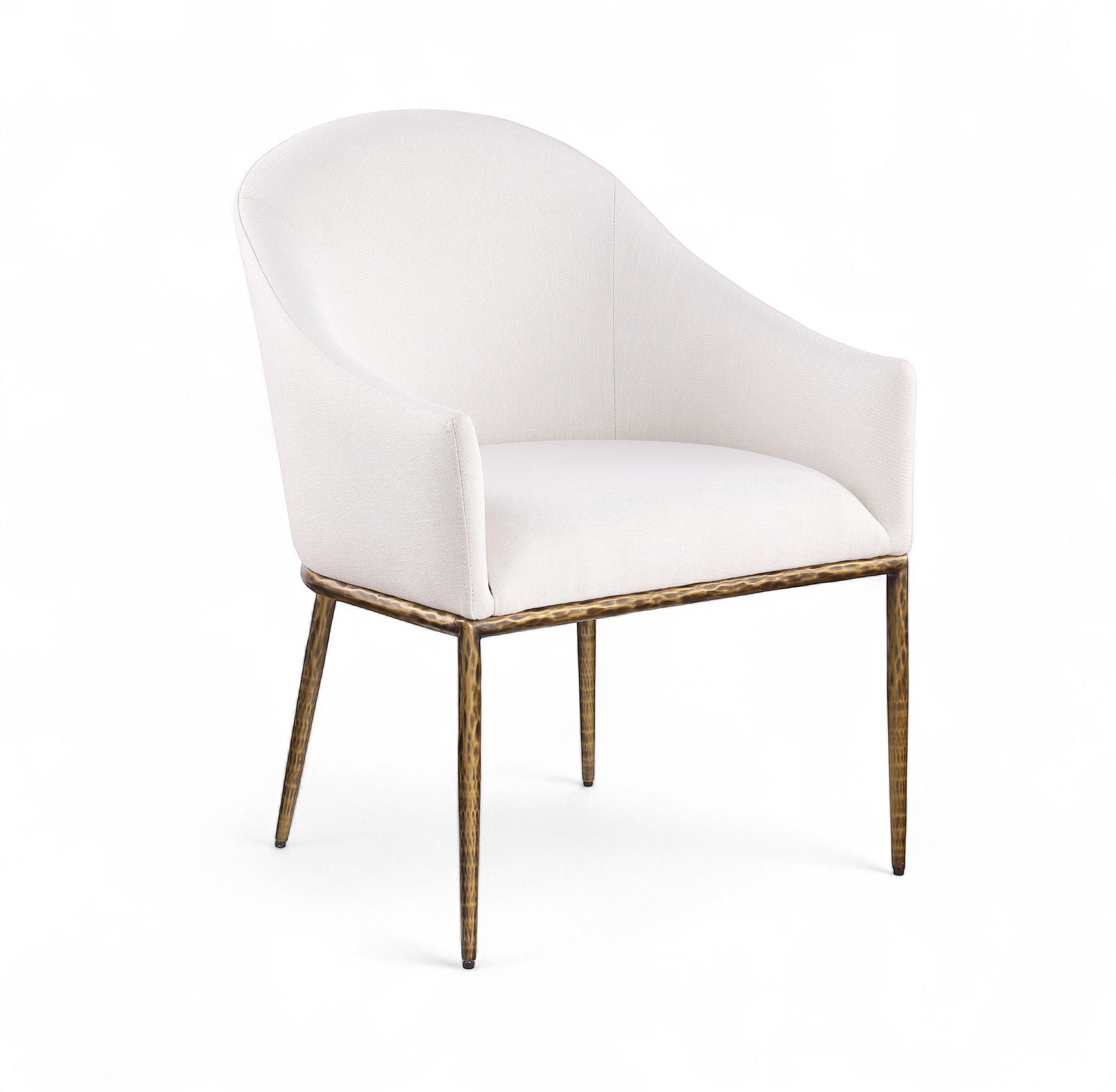 Ferro - Linen Textured Performance Fabric Upholstered Dining Arm Chair - Cream / Brushed Gold