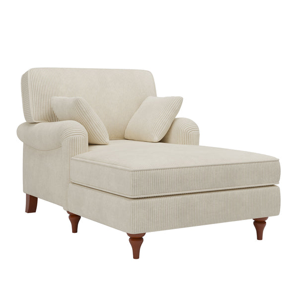 Oversized Chaise Lounge Chair Indoor With 2 Comfy Pillows Rolled Arms Corduroy Fabric Sleeper Sofa Chair For Living Room Bedroom - Beige