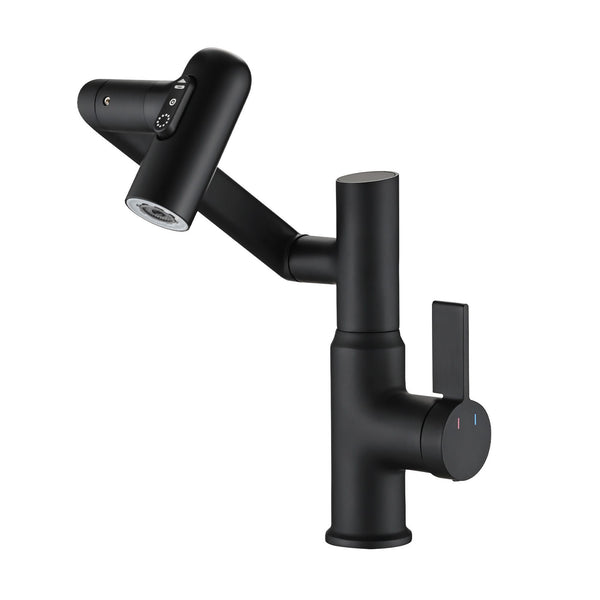 Bathroom Sink Faucet With Spray Function, Temperature Display, Anti Skid Switch, Hot & Cold, 360° Rotary