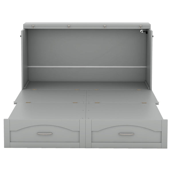 Queen Size Murphy Wall Bed With Drawer And A Set Of Sockets & USB Ports, Pulley Structure Design - Gray