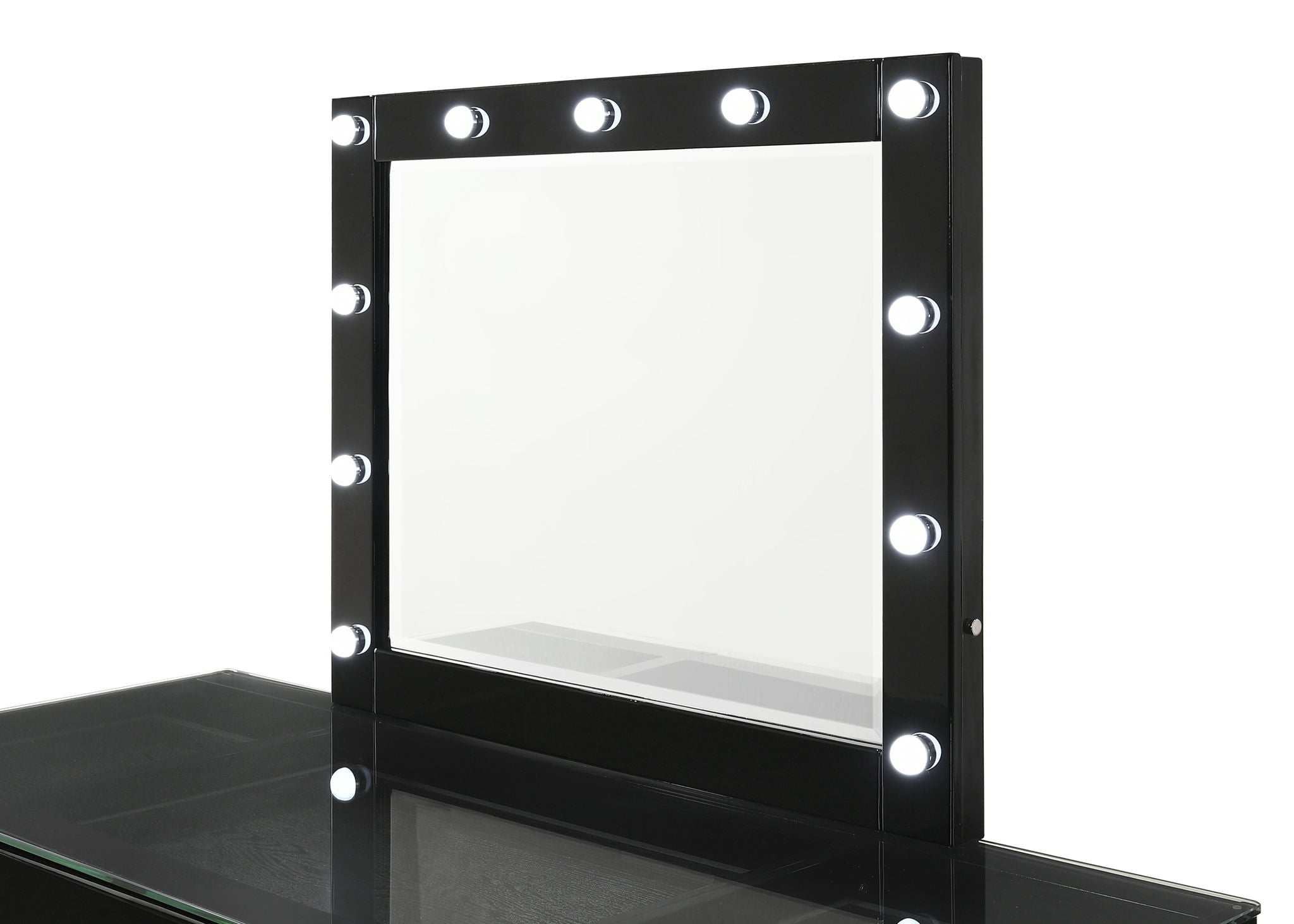 Avery - Vanity Desk With Glass Top, LED Mirror & Stool - Black - Urban Living Furniture (Los Angeles, CA)