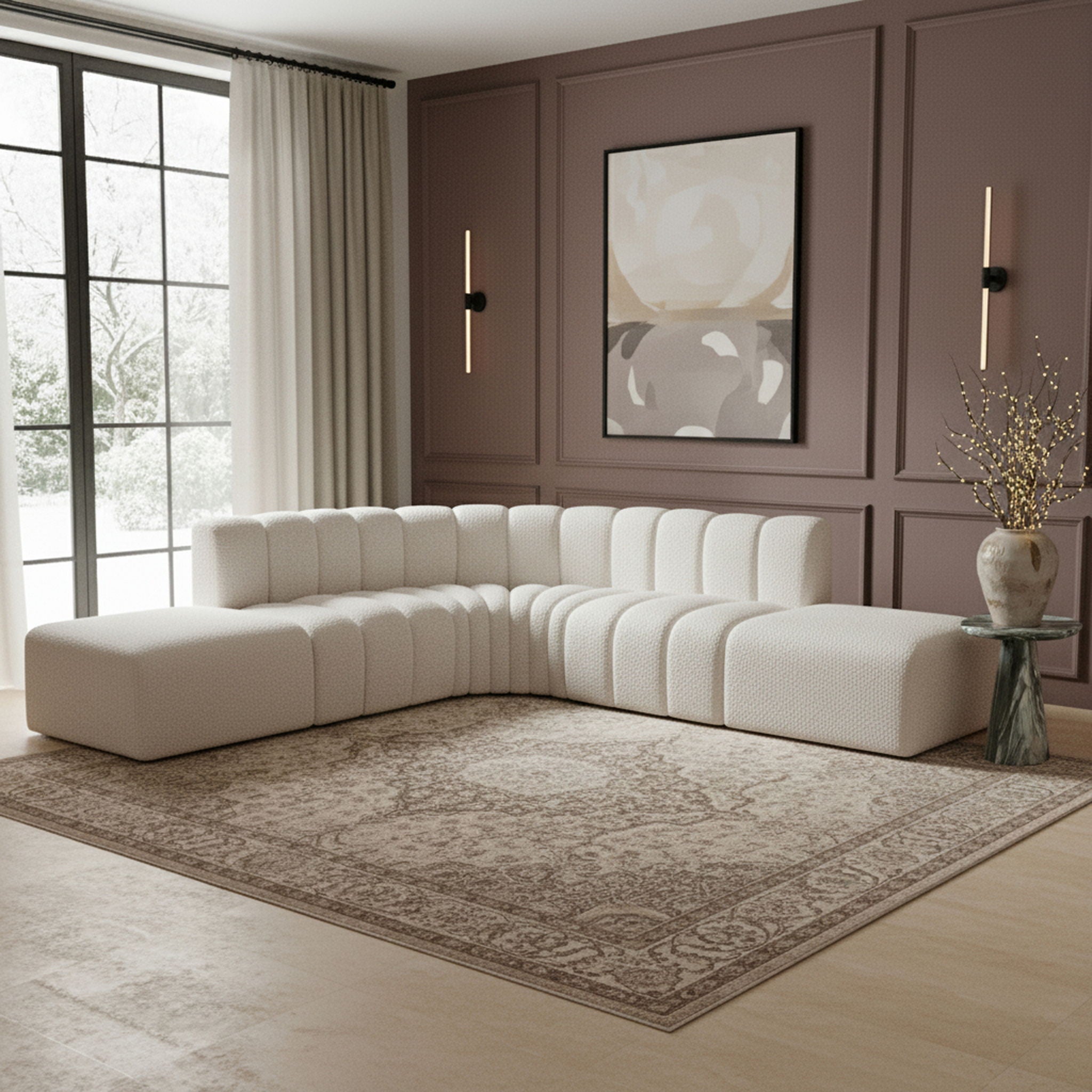 Arc - Boucle Fabric 6 Piece Corner Modular Sofa