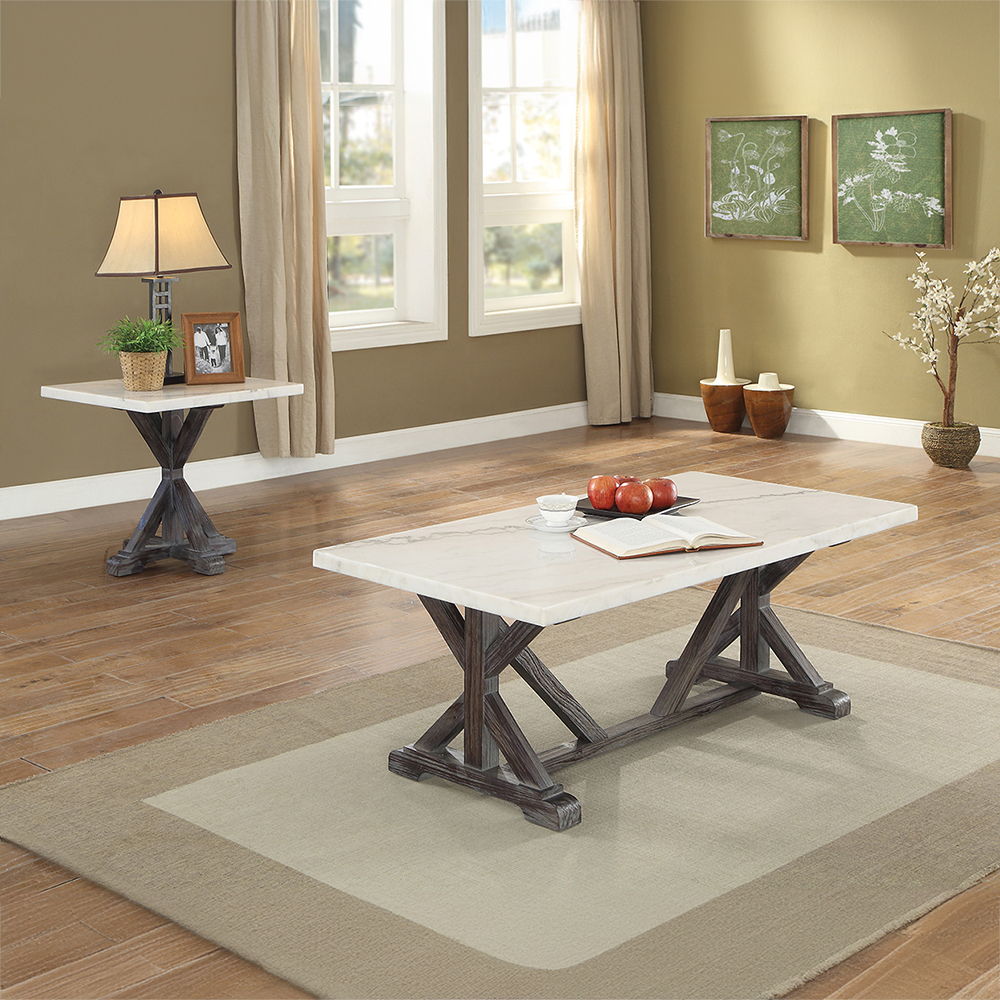 Romina - End Table - White Marble Top & Weathered Espresso - Urban Living Furniture (Los Angeles, CA)