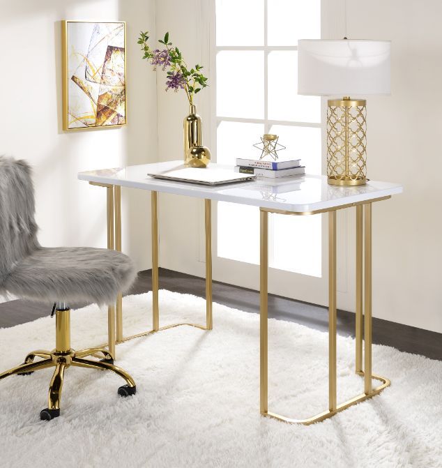 Estie - Writing Desk - White & Gold Finish - Urban Living Furniture (Los Angeles, CA)