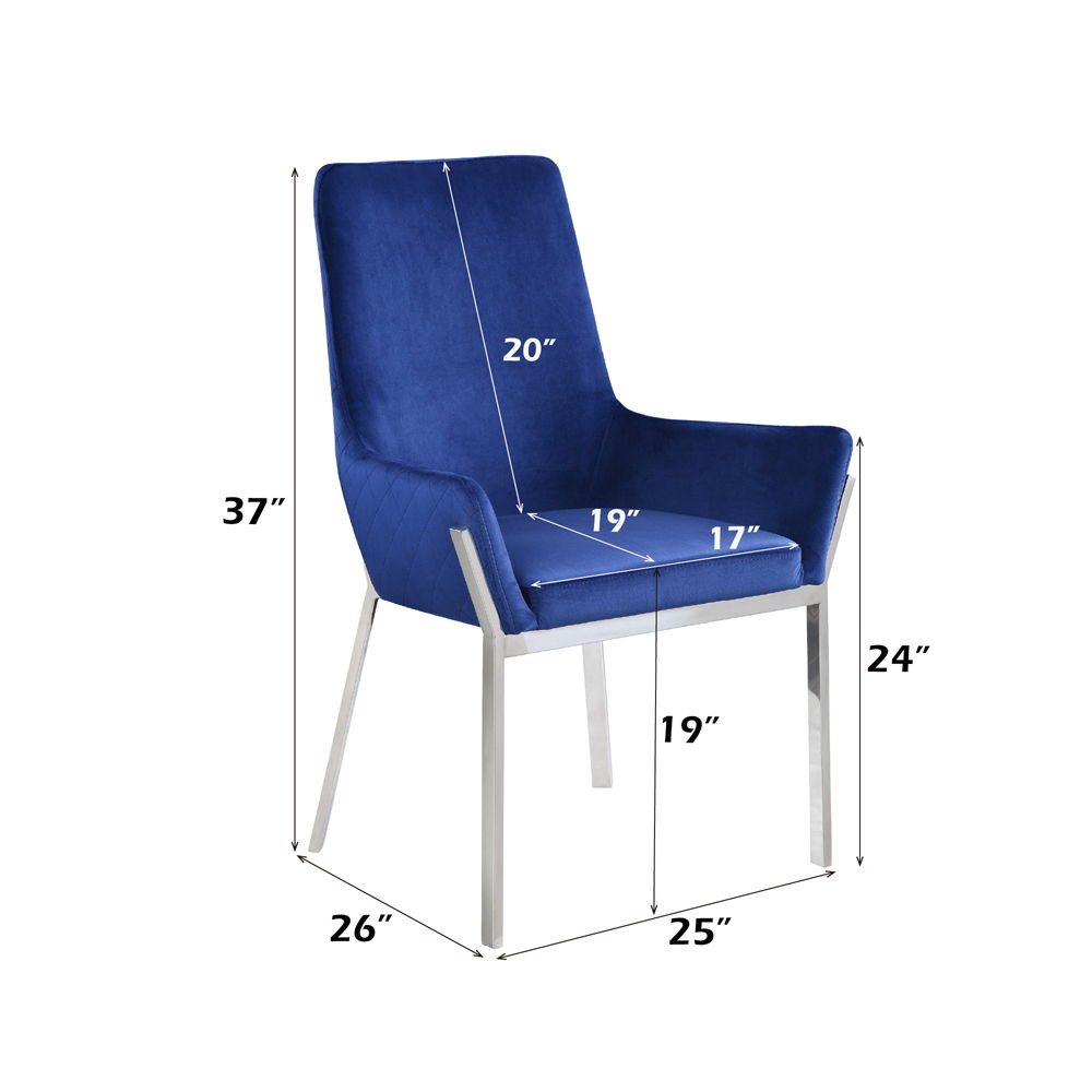 Cambrie - Side Chair (Set of 2) - Blue Velvet & Mirrored Silver - Urban Living Furniture (Los Angeles, CA)