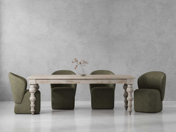 Crossings - Rectangular Dining Table With 4 Upholstered Chairs - Whitewash & Green