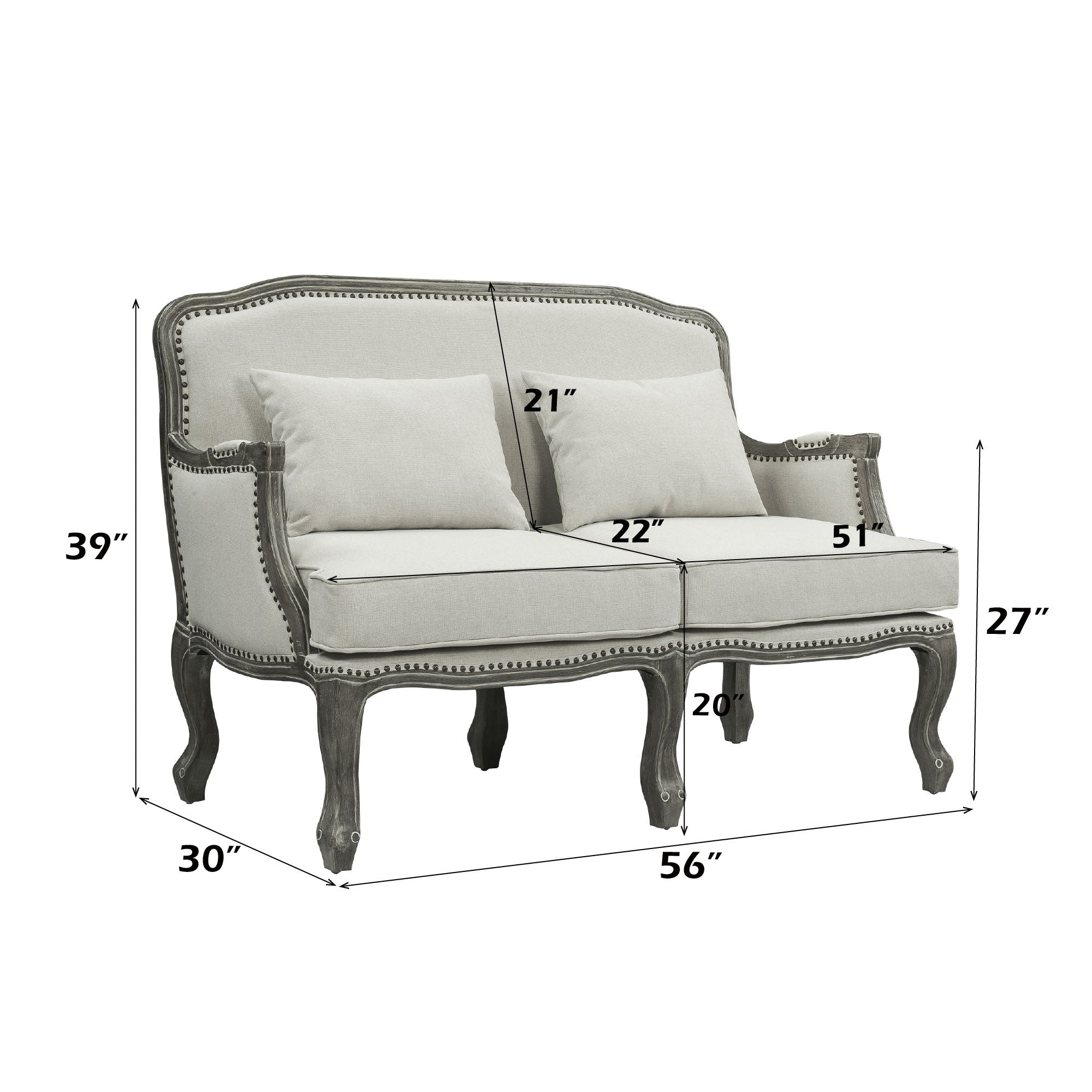 Tania - Loveseat With 2 Pillows - Cream Linen & Gray - Urban Living Furniture (Los Angeles, CA)