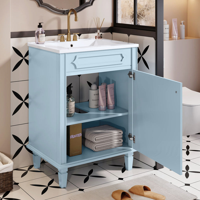 Bathroom Vanity With Ceramic Sink Combo, Modern Freestanding Storage Cabinet With Height Adjustable Shelf, Soft Closing Doors - Blue
