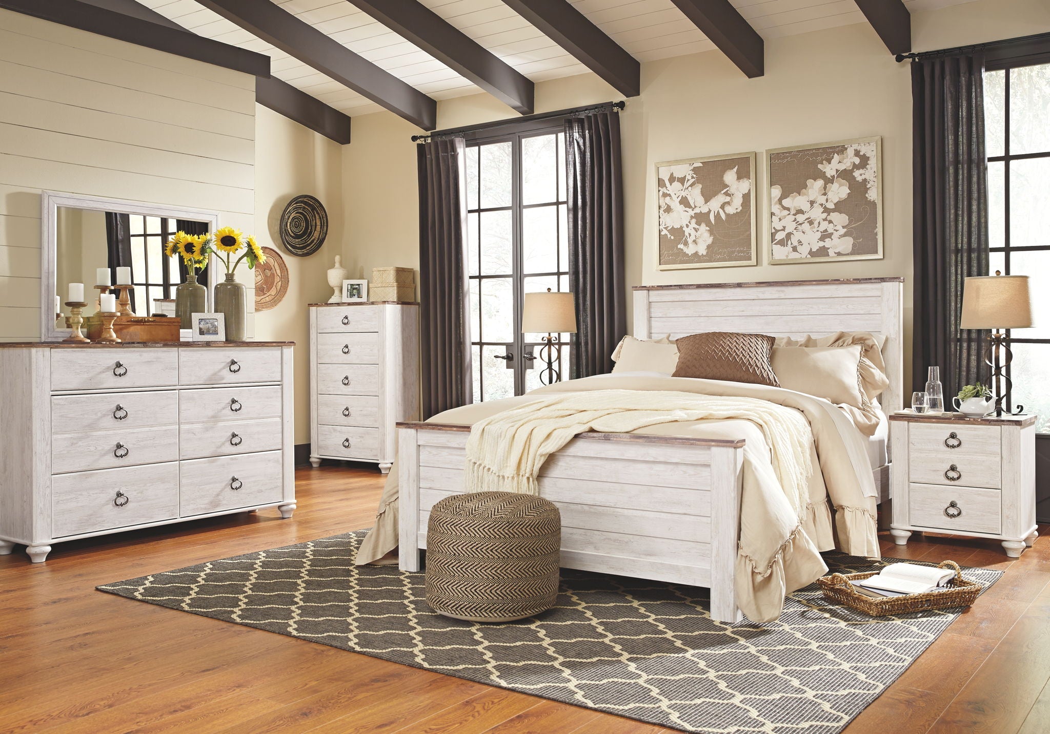 Willowton - Brown / Beige / White - Two Drawer Night Stand - Urban Living Furniture (Los Angeles, CA)