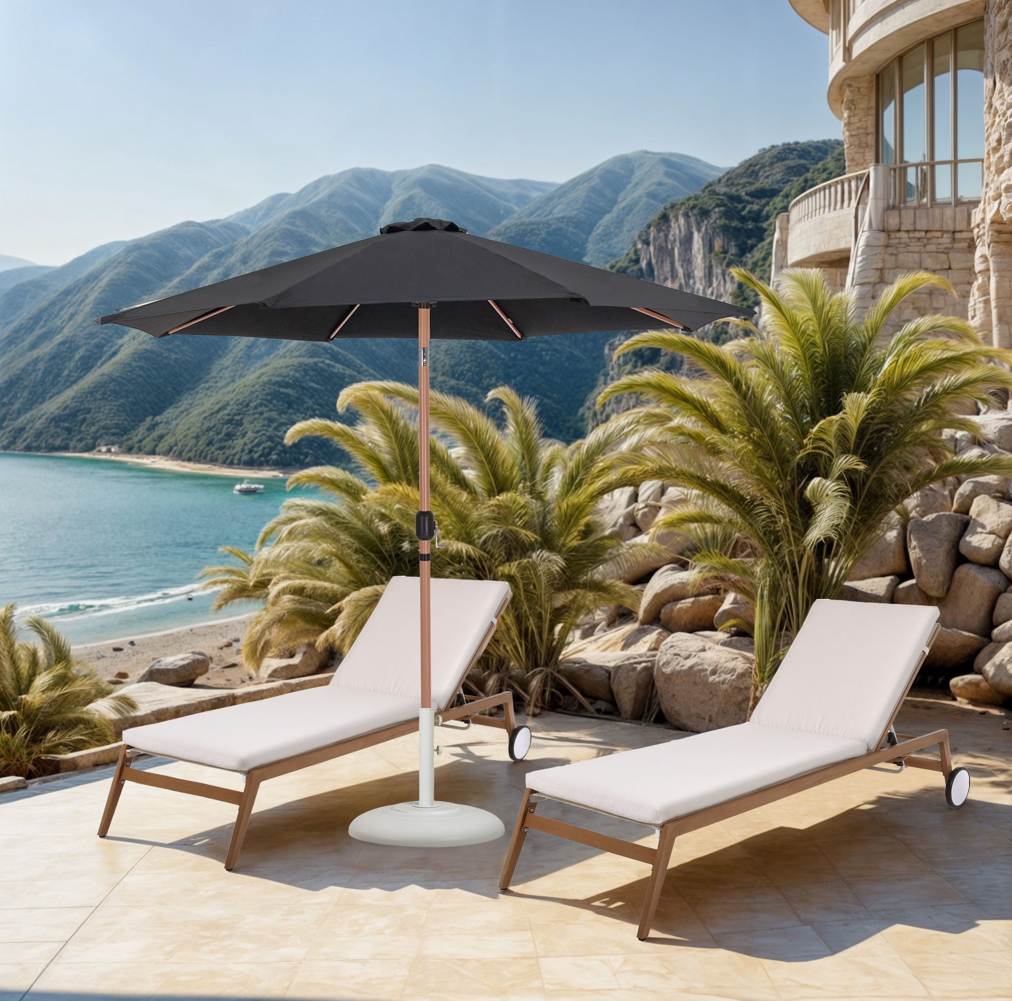 Fiji - Aluminum Patio Umbrella With Round White And Teak Base - Urban Living Furniture (Los Angeles, CA)