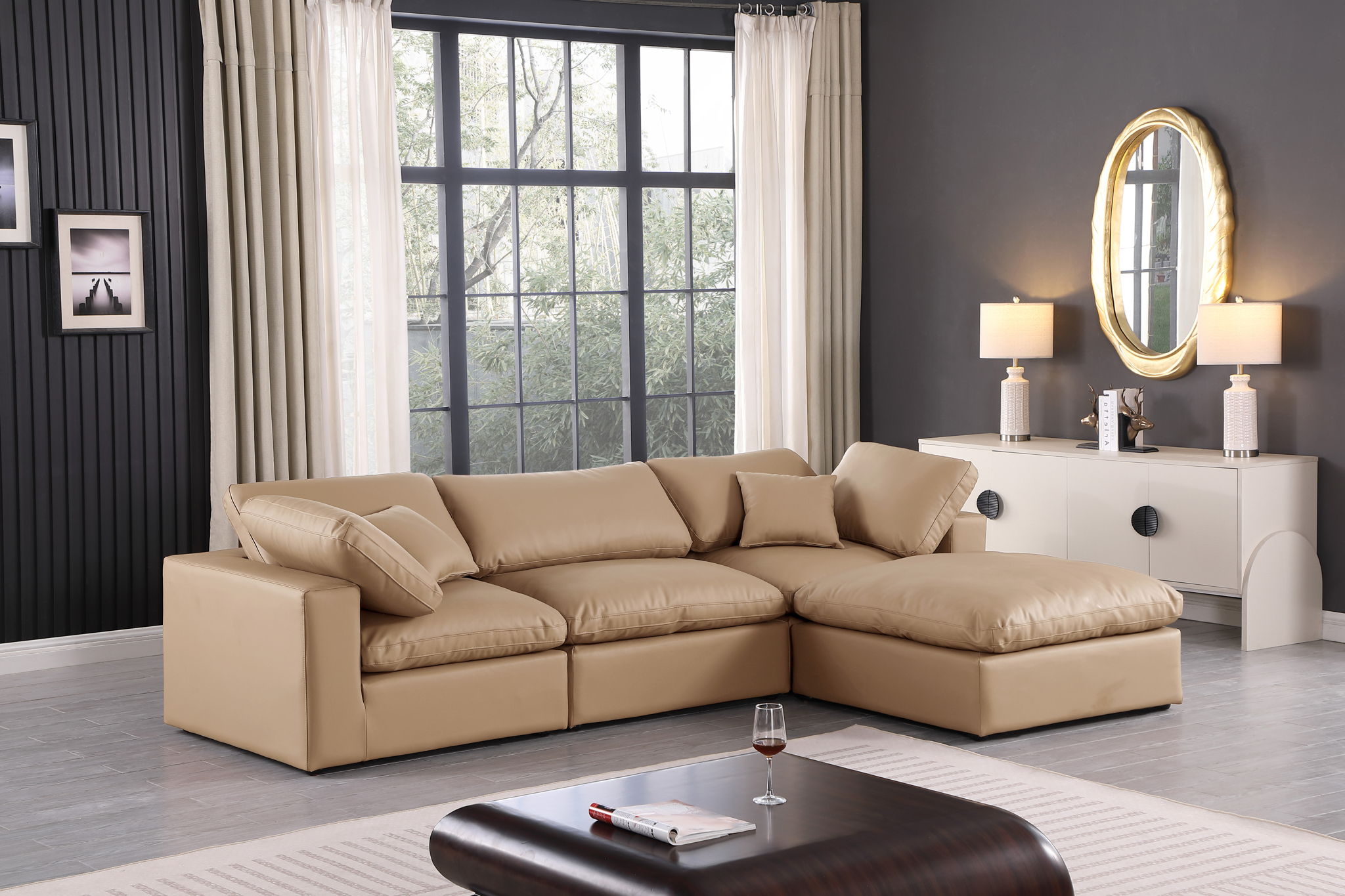 Comfy - 4 Piece Faux Leather Modular Sectional With Chaise - Tan - Urban Living Furniture (Los Angeles, CA)