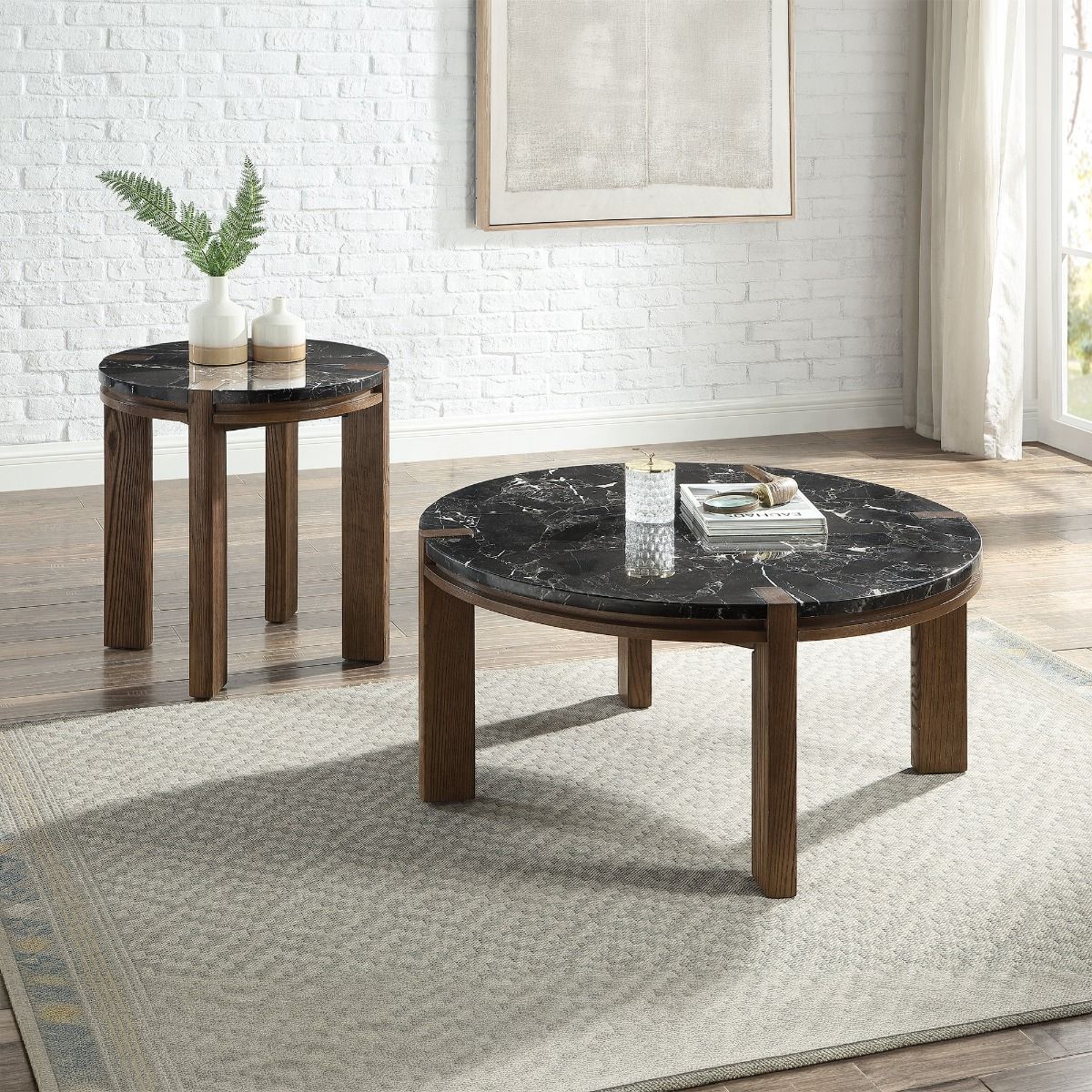 Estella - End Table With Natural Marble Top - Black Top & Walnut - Urban Living Furniture (Los Angeles, CA)