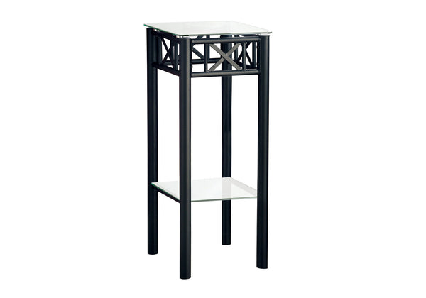 Accent Table Plant Stand Square For Living Room Tempered Glass - Black