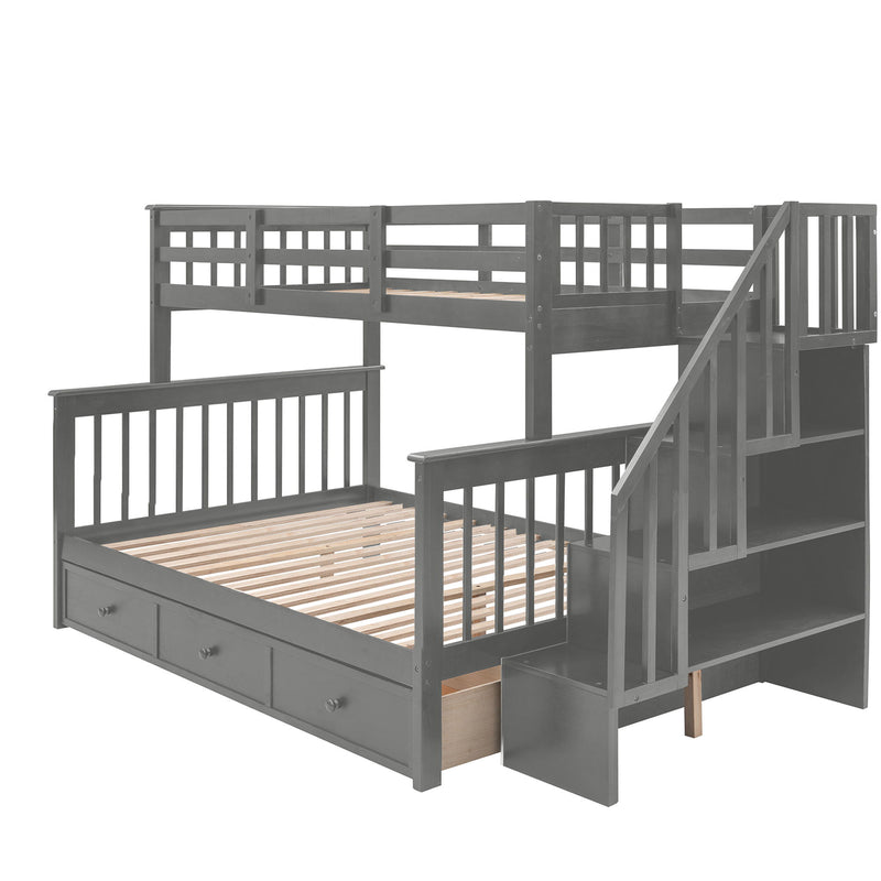 Stairway Bunk Bed With Storage And Guard Rail For Bedroom