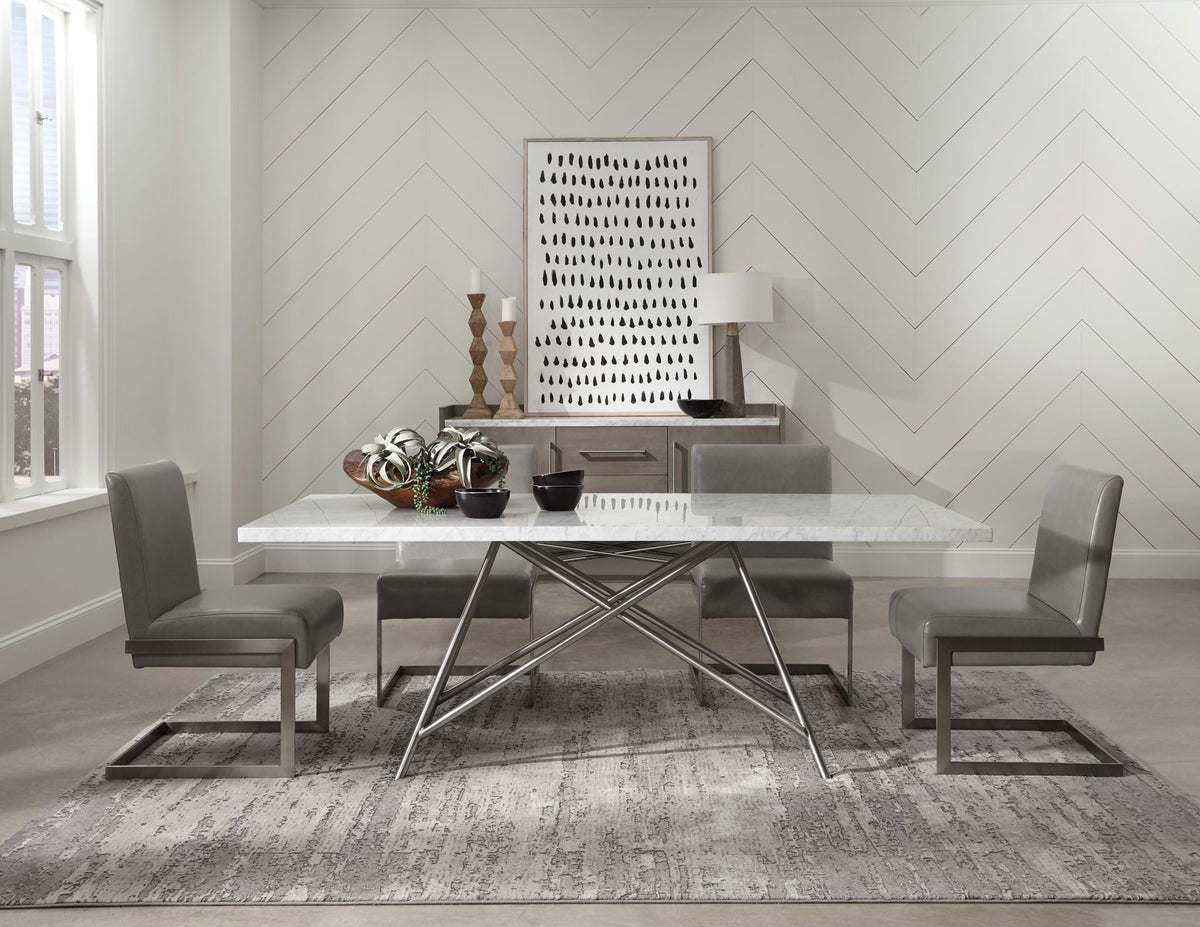 Coral - Marble Rectangular Dining Table - Carrara / Stainless Steel