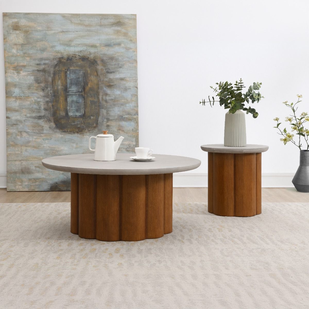 Evelyn - Coffee Table - Faux Concrete Top & Walnut  Finish - Urban Living Furniture (Los Angeles, CA)