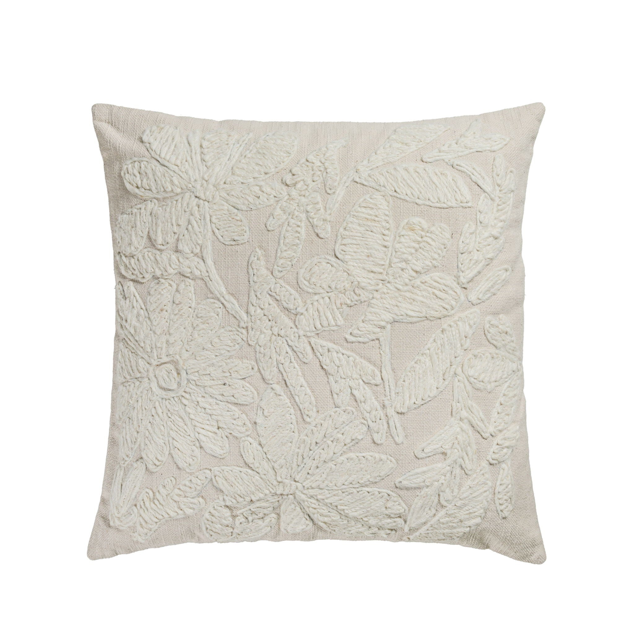 Tabitha - 20" Square Embroidered Throw Pillow - Cream