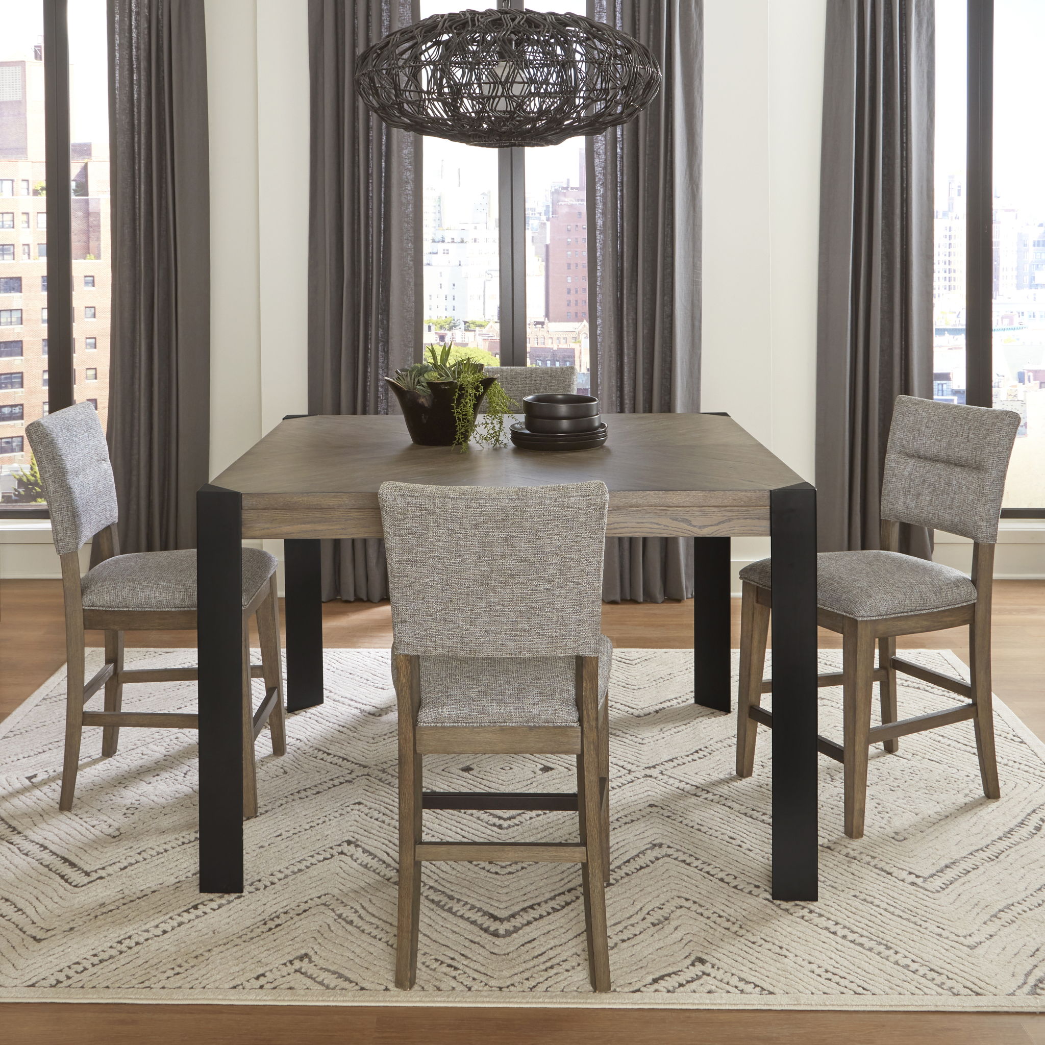 Cedar Fork - 54" Dining Square Counter Table With 4 Counter Stools - Smoked Arabica - Urban Living Furniture (Los Angeles, CA)