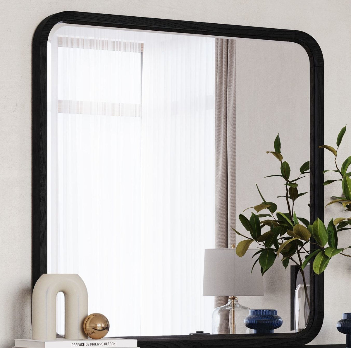 Elora - Beveled Glass Mirror - Jet Black Ash