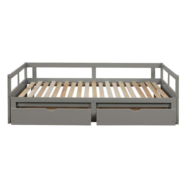 Daybed With Trundle And Two Storage Drawers, Sofa Bed For Bedroom Living Room - Gray
