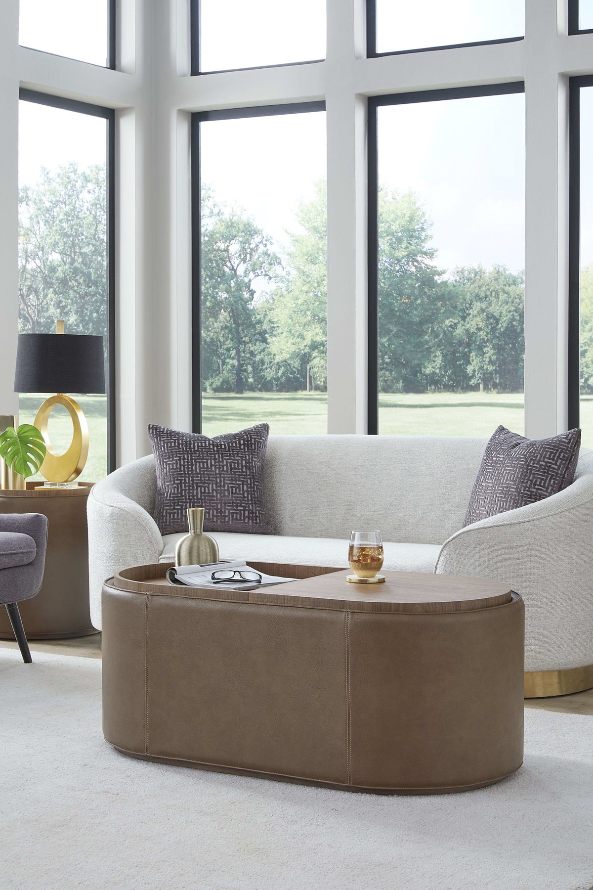 Yeal - Leather Upholstered Storage Table With Wooden Top