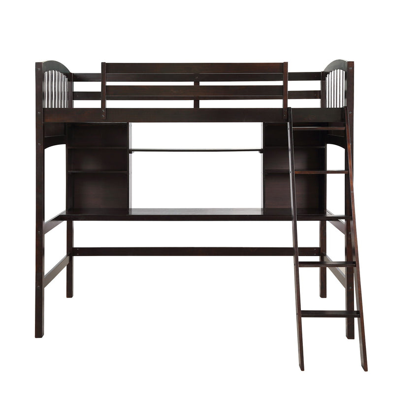 Loft Bed With Storage Shelves, Desk And Ladder