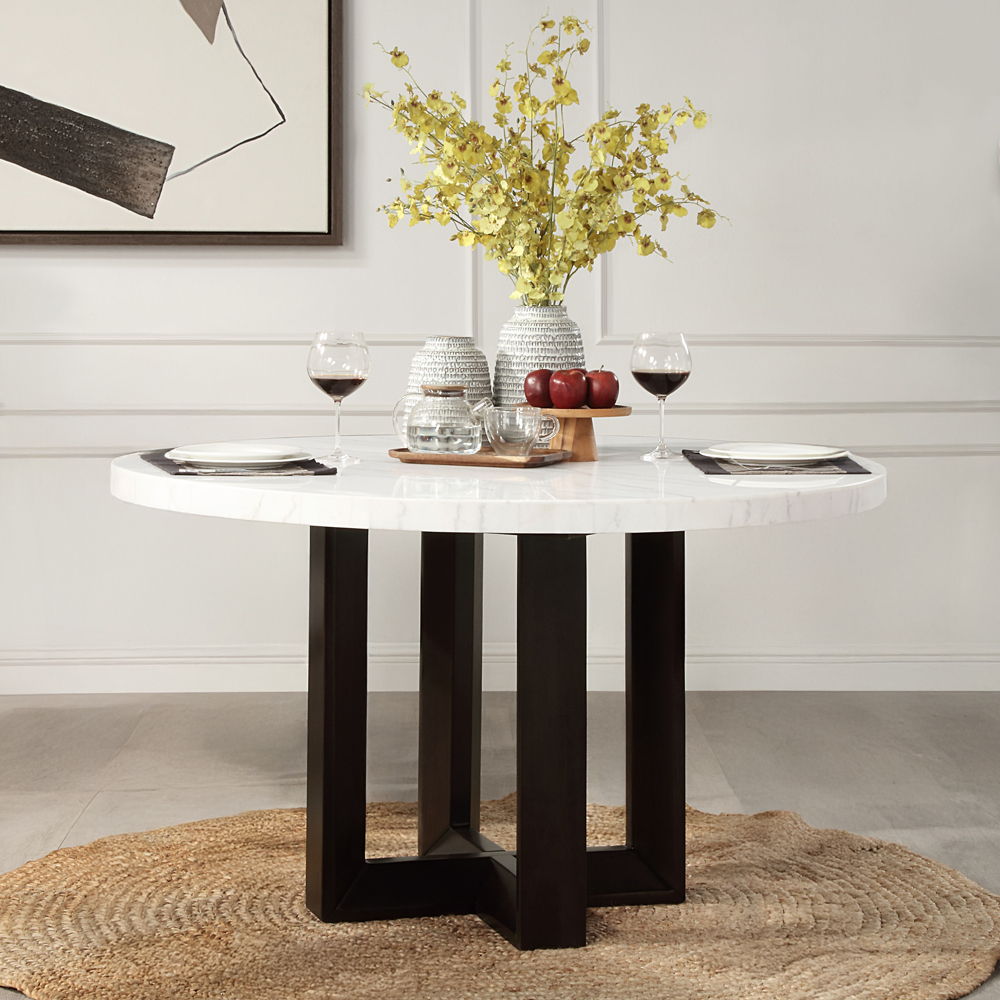 Edwyn - Round Dining Table - White Natural Marble Top & Espresso - Urban Living Furniture (Los Angeles, CA)