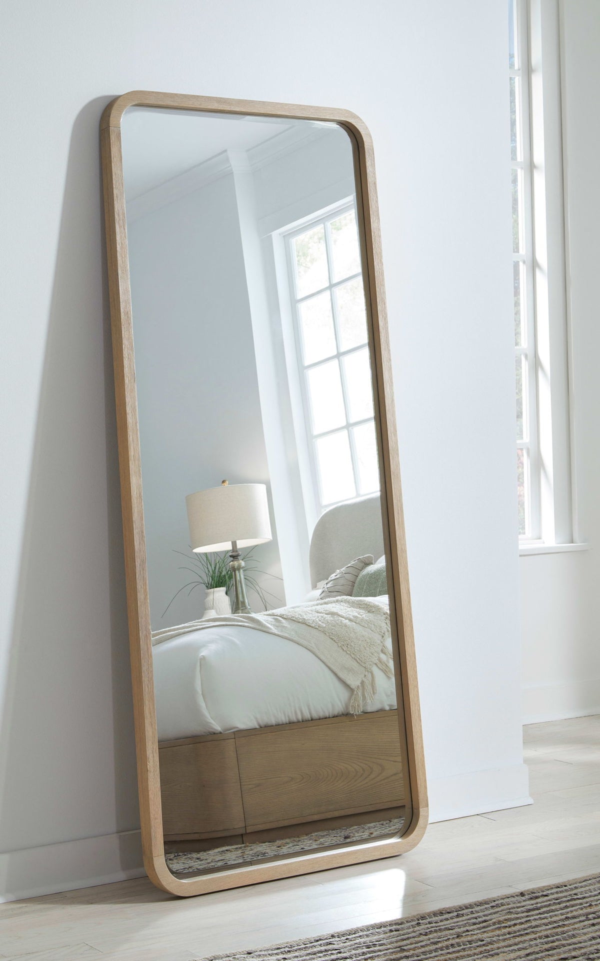 Penny - Beveled Glass Floor Mirror - Buff Cream