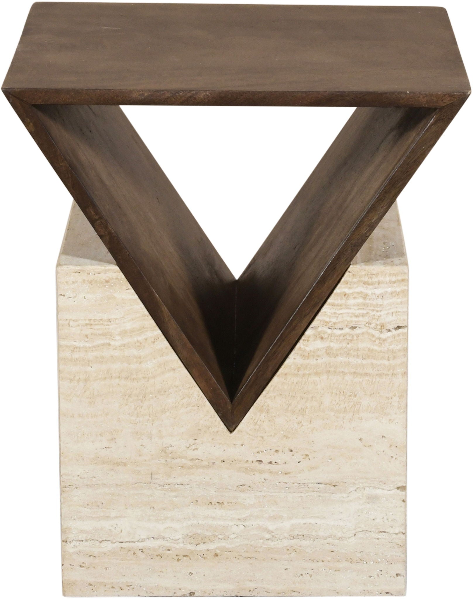 Opus - Travertine And Mango Wood End Table - Brown / Beige - Urban Living Furniture (Los Angeles, CA)