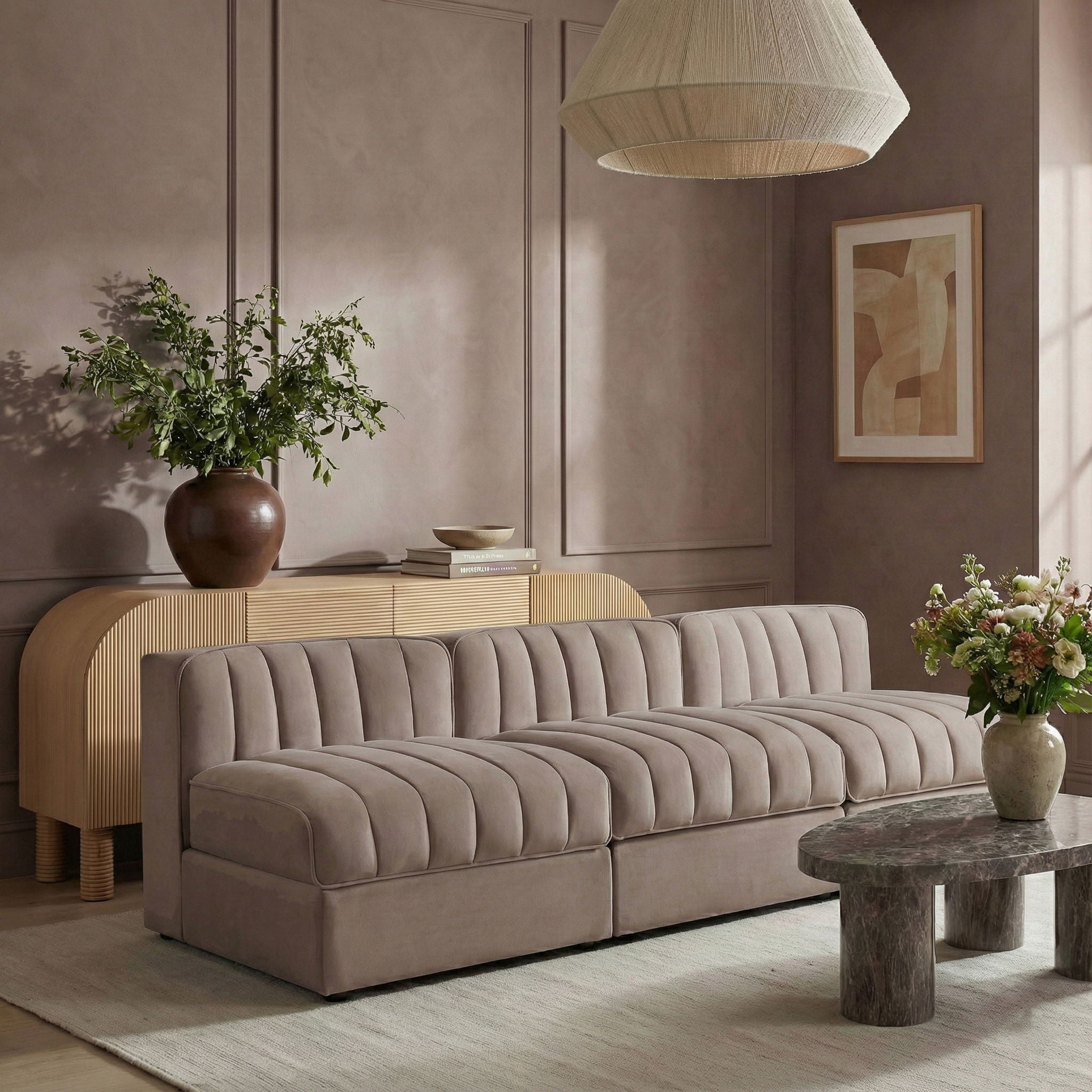 Rummi - Velvet Performance Fabric Upholstered 3 Piece Modular Armless Sofa - Urban Living Furniture (Los Angeles, CA)