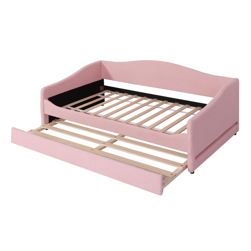 Twin Size Upholstered Daybed With Light And Trundle - Pink
