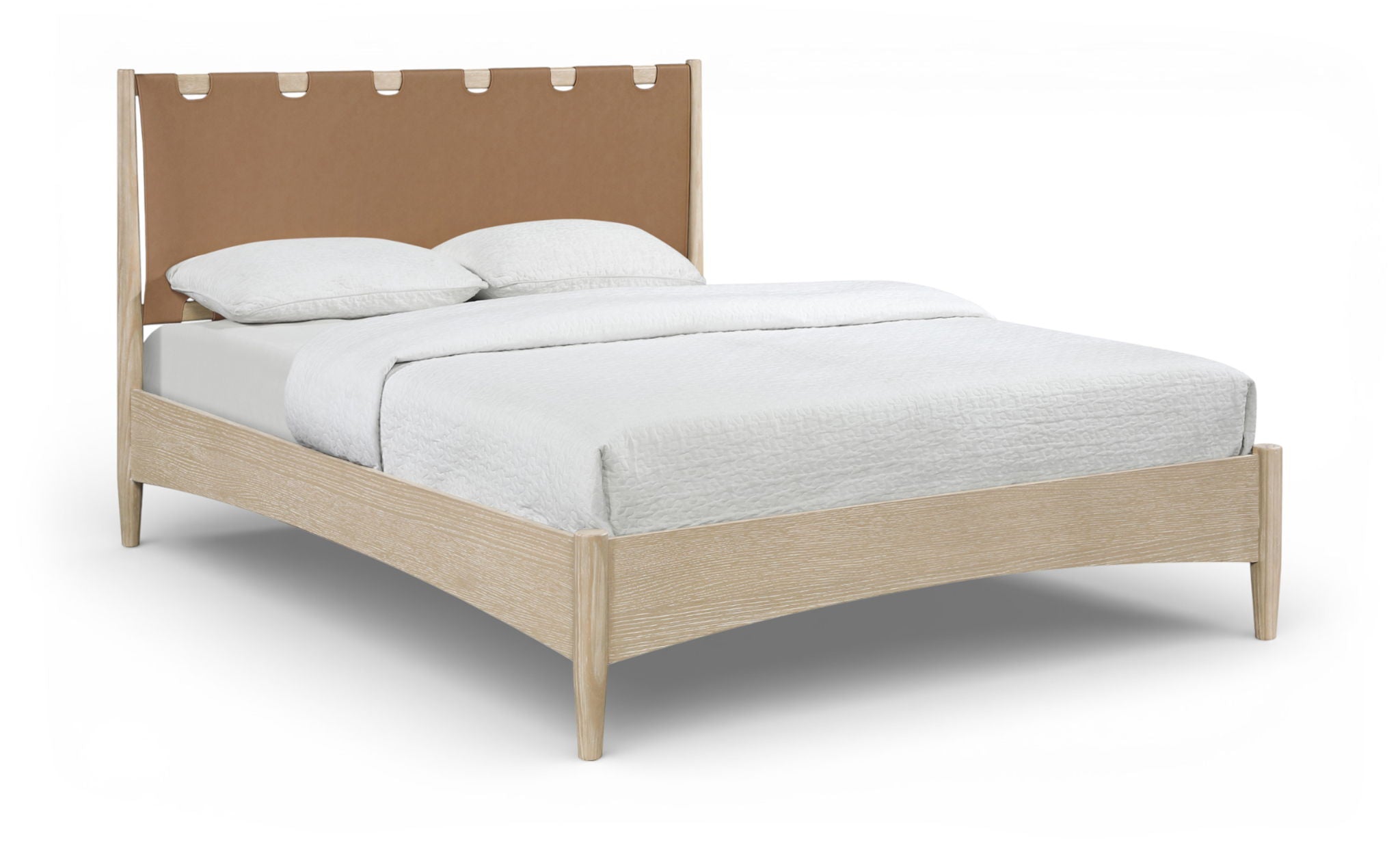 Santos - Vegan Leather Headboard And Wood Bed - Waxed Natural Frame - Urban Living Furniture (Los Angeles, CA)