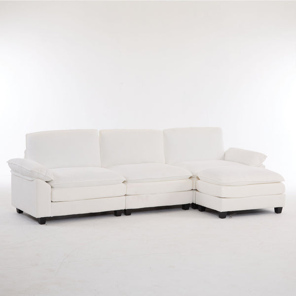 Modular L Shaped Corduroy Sectional Sofa With Removable Ottoman, Upholstered Sofa With Supportive Foam For Living Room - Beige